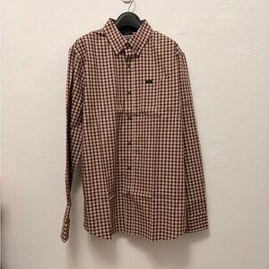 Lee Men's Tan and Brown Plaid Button Down Shirt